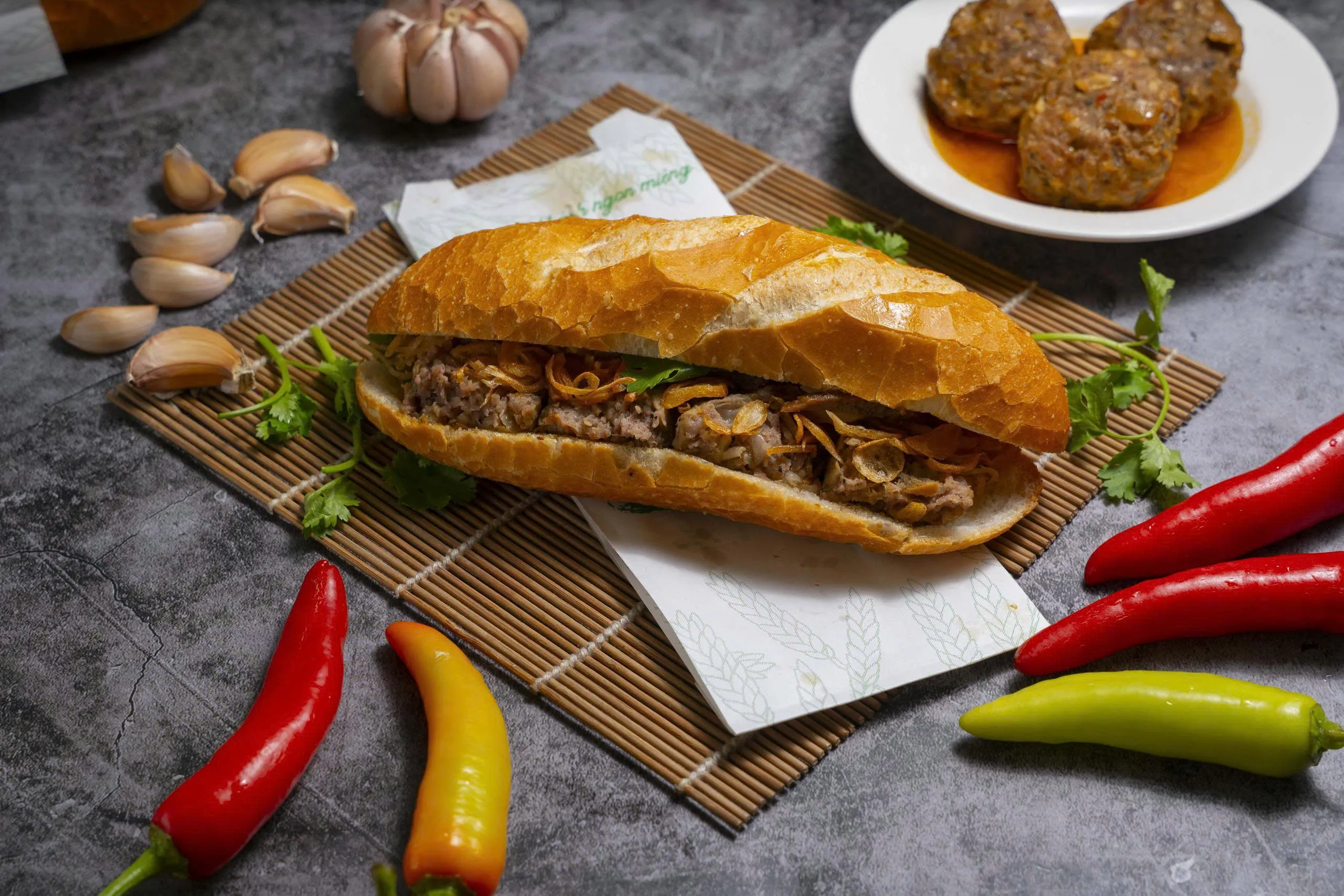 Bánh Mì Bì Xíu Mại: Shredded pork skin & pork meatball